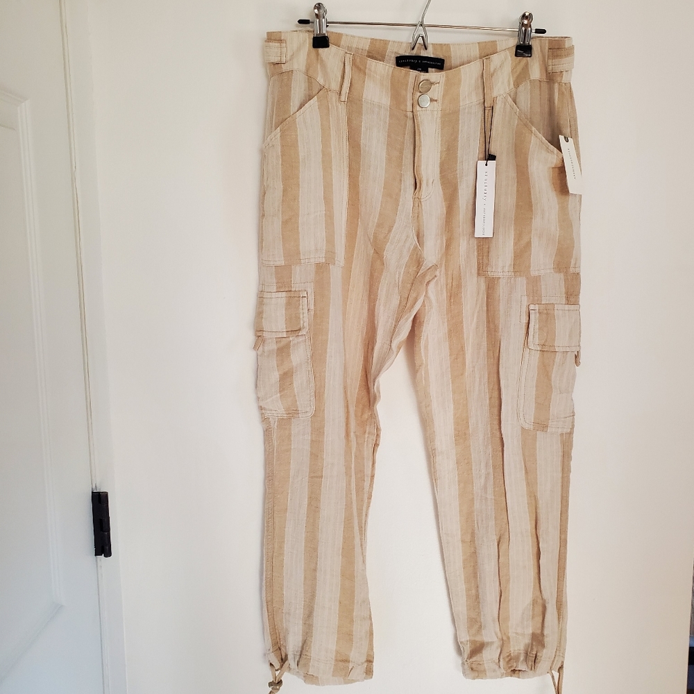NWT Anthropologie x Sanctuary Striped Linen Terrain Cropped Utility Pants, Sz 28 - Picture 6 of 9
